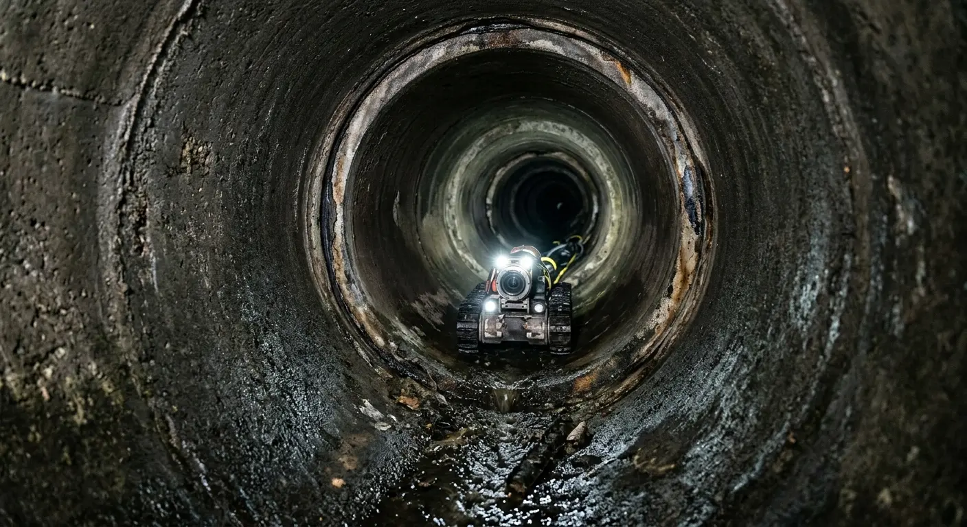 Robotic sewer camera inspecting pipe interior for Sewer Line Cleaning in Chester